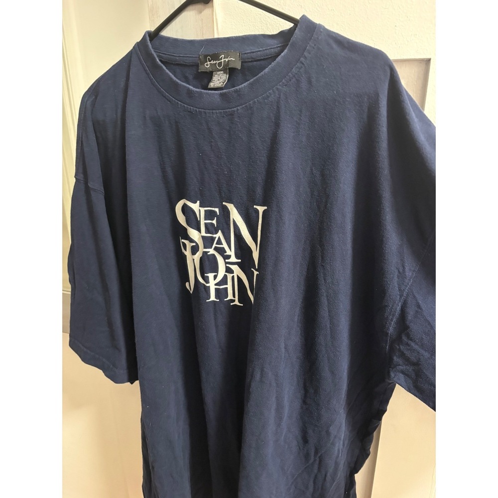 Sean John Mens Navy Blue Graphic Logo T-Shirt 100% Cotton Size XXXL Short Sleeve